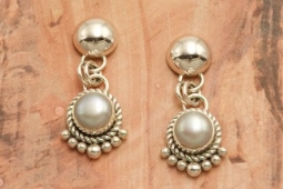 Artie Yellowhorse Freshwater Pearl Sterling Silver Earrings